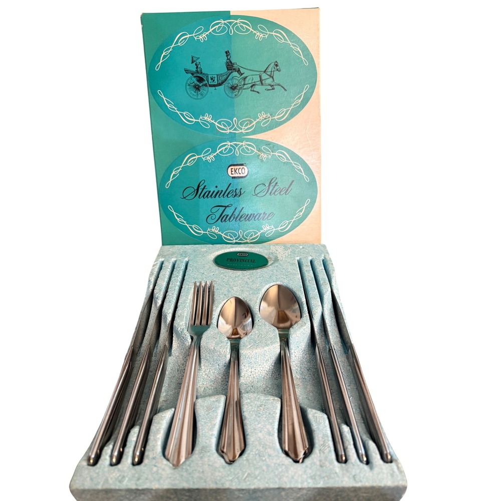 Vintage Ekco Provincial Stainless Steel Tableware Set 1961 Made in USA Flatware
